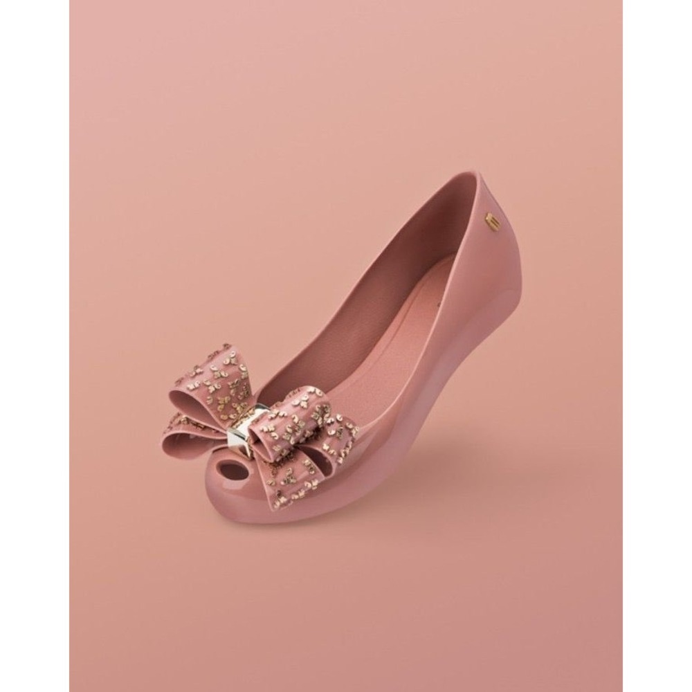 Mini Melissa Ultragirl Blush Pink Jelly Bow Flats Peep Toe Kids Size 12 USA
